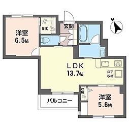 FIRST SCENE V番館 2LDKの間取図画像