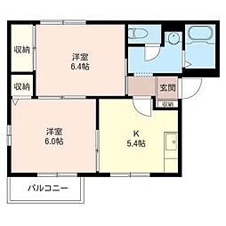 ドヌール石原B 2Kの間取図画像
