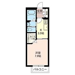 アイビーコート 1Kの間取図画像