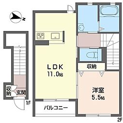 プロヌーブソウカ 1LDKの間取図画像