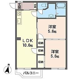 ハイネス・キムラ 2LDKの間取図画像