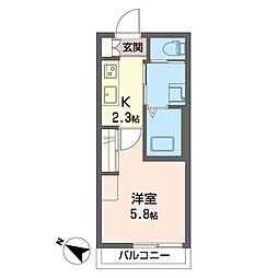 ベルフラッシュ 1Kの間取図画像