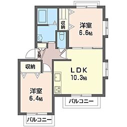 エクセレントガーデン横浜Bハウス 2LDKの間取図画像