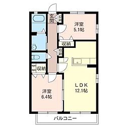 クレストハル 2LDKの間取図画像