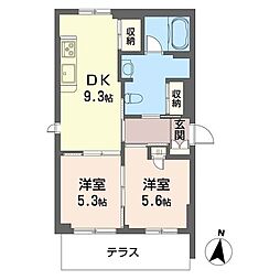 WisteriaHouse 2DKの間取図画像