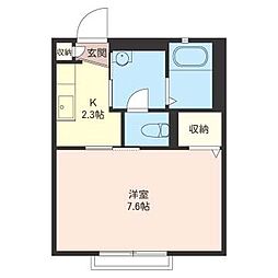 シャルマン反町 1Kの間取図画像