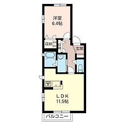 シャトル臼居 1LDKの間取図画像