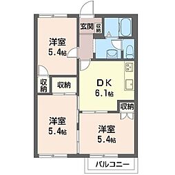パークヒルB棟 3DKの間取図画像
