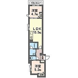 リジエール黄金町 2LDKの間取図画像