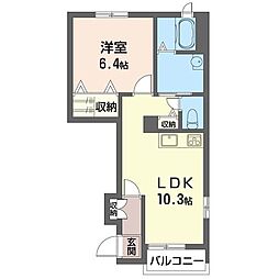 コーポプルメリアC 1LDKの間取図画像