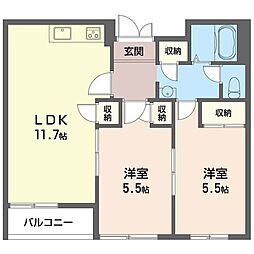 キャトルセゾン 2LDKの間取図画像