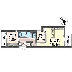 コンティキュール熊之堂 2LDKの間取図画像