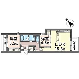 コンティキュール熊之堂 2LDKの間取図画像