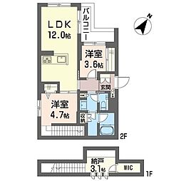 ロワテル 2LDKの間取図画像
