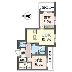アドミラドール 2LDKの間取図画像