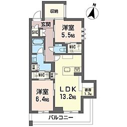 アウトリガー 2LDKの間取図画像
