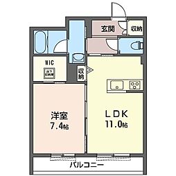 ViaSoleもえぎ野 1LDKの間取図画像