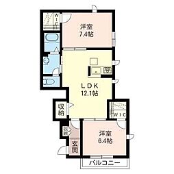 ハイネスヤマキ1 2LDKの間取図画像