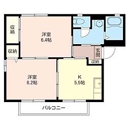 ジュネスケイB棟 2Kの間取図画像