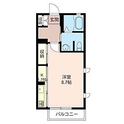サフィール 1Kの間取図画像