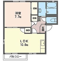 第2サンハイツ田中B 1LDKの間取図画像