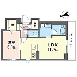 プロムナード 1LDKの間取図画像