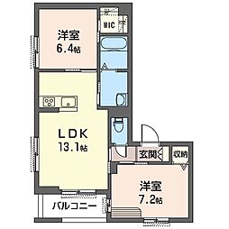 サニーハウスフジ 2LDKの間取図画像