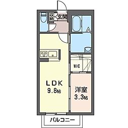 ウエストフィールド 1LDKの間取図画像