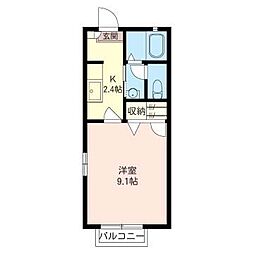 オックスバレー 1階1Kの間取り