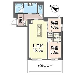 ジョイアスガード浦和美園 1階2LDKの間取り