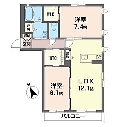 ヴェルジェ・エスト 2LDKの間取図画像