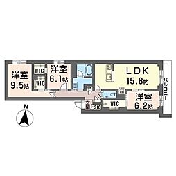 ルガール山王 3LDKの間取図画像