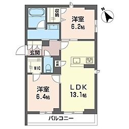 藤沢市善行6丁目マンション 2LDKの間取図画像