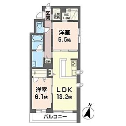 ハピネスルーム美園 2LDKの間取図画像