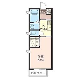 コーポエスペロ2 1Kの間取図画像