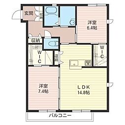 シャーメゾンやすらぎ 2LDKの間取図画像