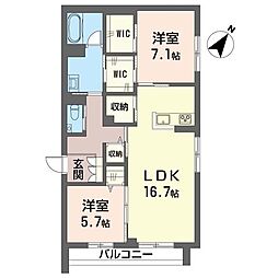 セルディーナ流星台 2LDKの間取図画像