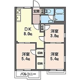 フラワーコートクリハラA 3DKの間取図画像