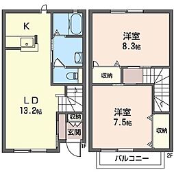 プレミール 2LDKの間取図画像