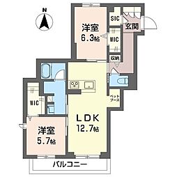 レデン 2LDKの間取図画像