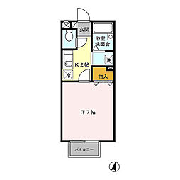 マノワールＩ 2階1Kの間取り
