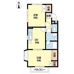 コーポコスモII 2階2DKの間取り
