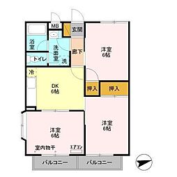 ツインスター　I 2階3DKの間取り