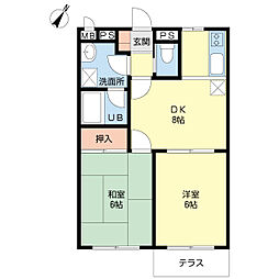 ヴィラ・エムロード2番館 2DKの間取図画像