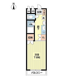 高崎朝日第二ハイツ 1Kの間取図画像