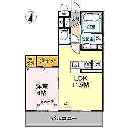 エミネンスIII 2階1LDKの間取り