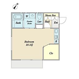 鶴ケ舞ビレッジ ワンルームの間取図画像