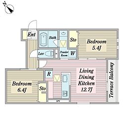 シャルミエール 2LDKの間取図画像