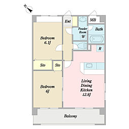 グランドアルパイン 2LDKの間取図画像
