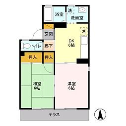 ラークヒルズ　Ａ 1階2DKの間取り